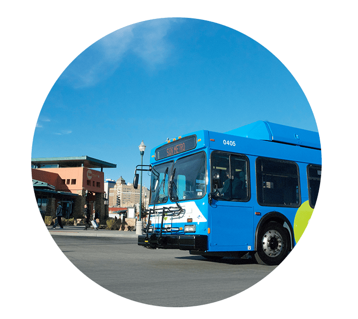 Sun Metro blue and green bus