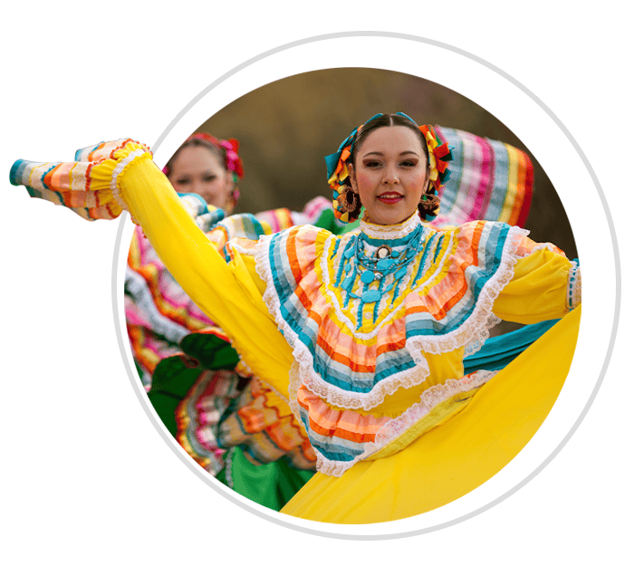 Woman Dancing in colorful Mexican dress